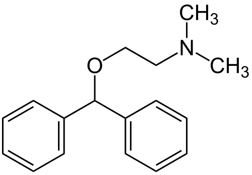 Wzór strukturalny difenhydraminy. Źródło: Wikimedia Commons.